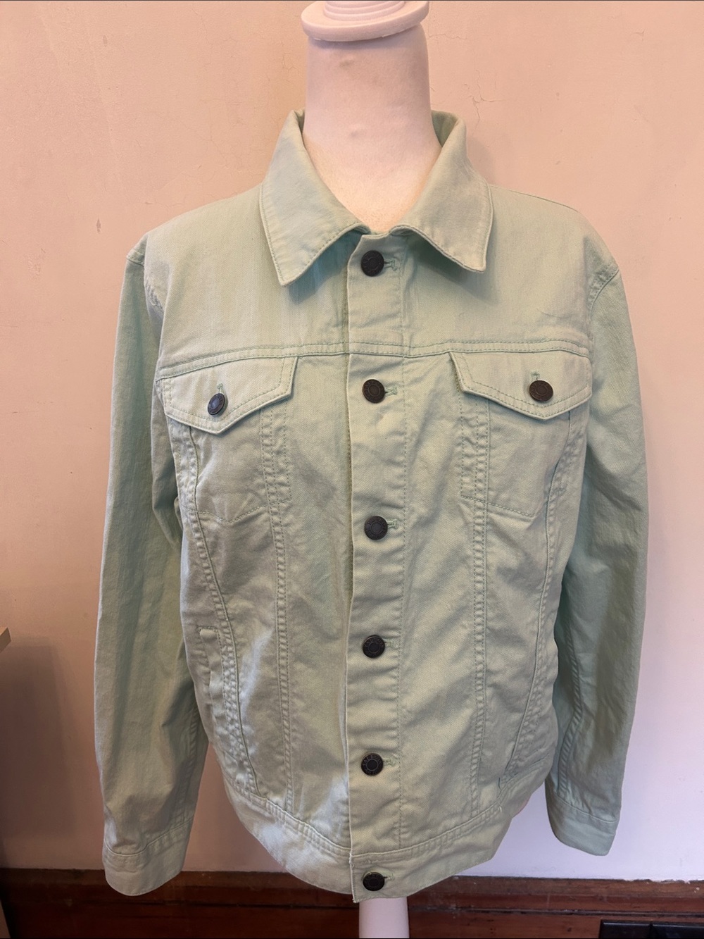 Talbots Mint Green Button-Up Denin Jacket Size L EUC